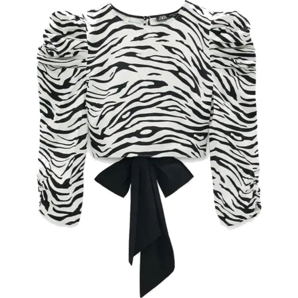 Zara | Tops | Zara Zebra Print Open Back Crop Top With Ribbon | Poshmark